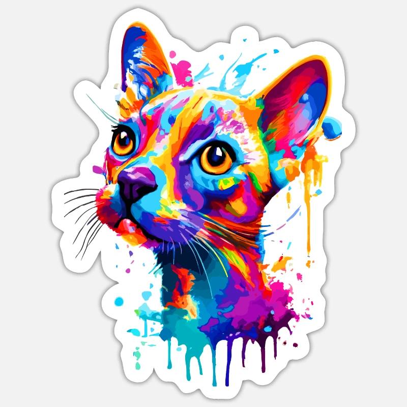 Chat Coloré - Chat Coloré - Chat Sphynx - Sticker taille S (10 x 10 cm) - blanc mat