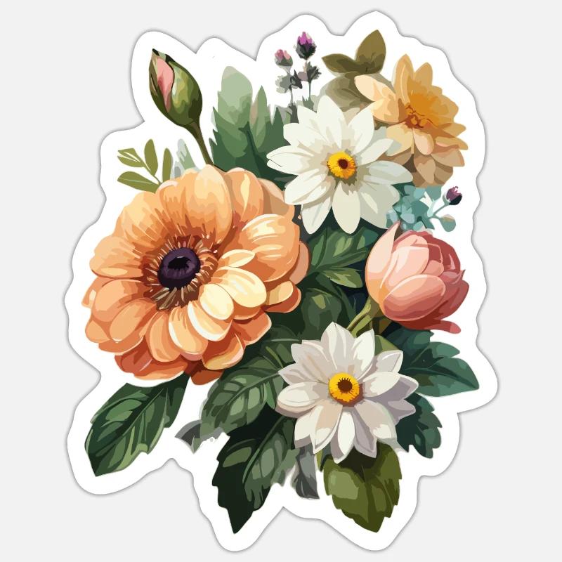 Wunderschöner Blumenstrauß mit Blättern Sticker Größe S (10 x 10 cm)