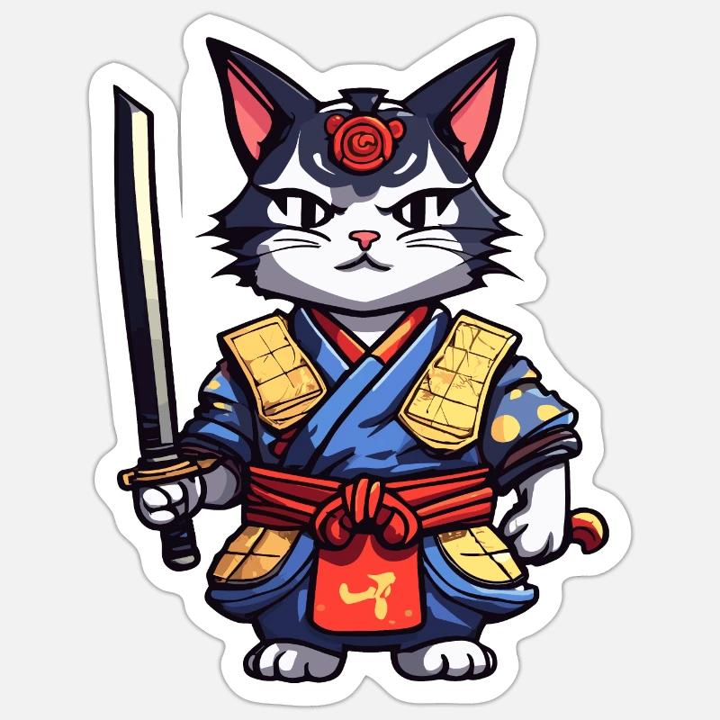 Samurai-Katze #11 - Sticker Größe S (10 x 10 cm) - Mattweiß