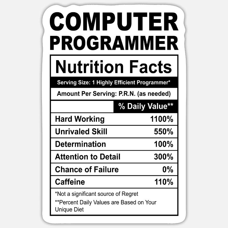 Computer Programmer Nutrition Fact Sticker size S (10 x 10 cm)