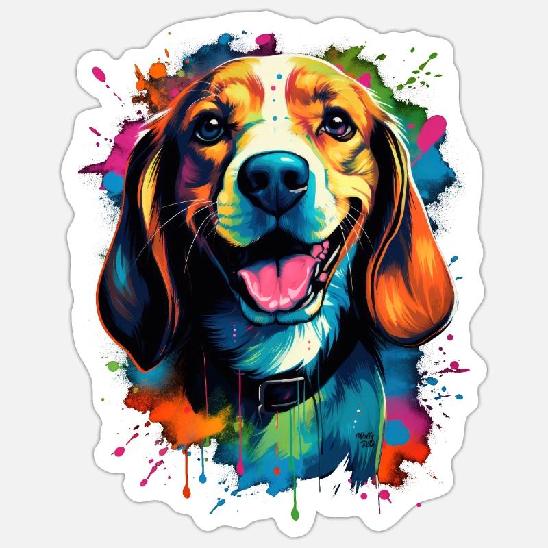 chien beagle mignon coloré Sticker taille S (10 x 10 cm)