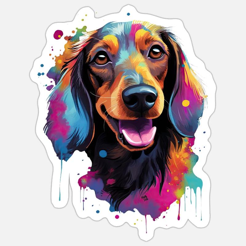 teckel coloré teckel chien coloré Sticker taille S (10 x 10 cm)