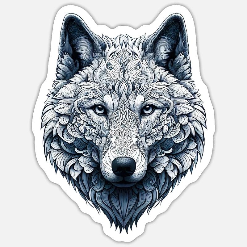 Wolf mit Mandalas verziert - Sticker Größe S (10 x 10 cm) - Mattweiß