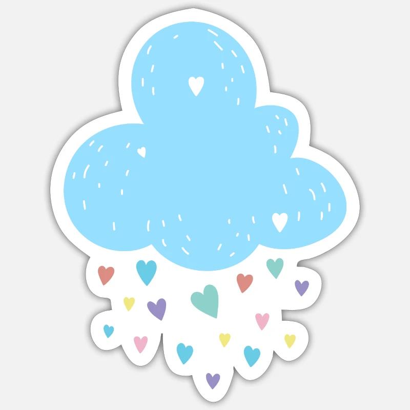 Nuage Pastel Coeurs Douche - Sticker taille S (10 x 10 cm) - blanc mat