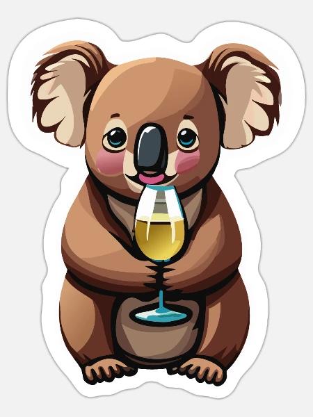Koala Bär mit Weinglas - Sticker Größe S (10 x 10 cm) - Mattweiß