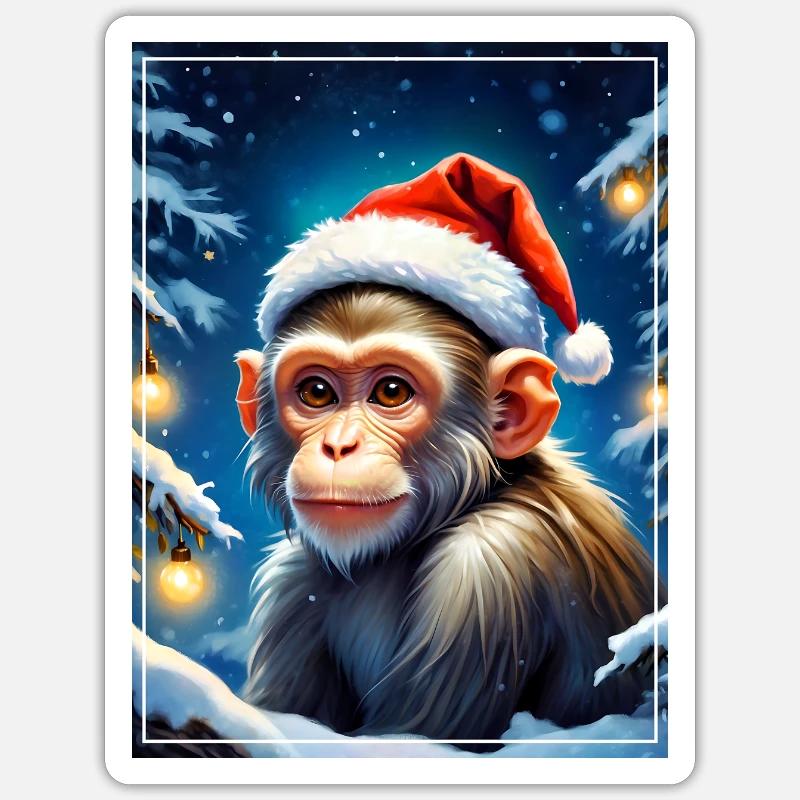 Singe Paysage D’hiver 1.8 - Sticker taille S (10 x 10 cm) - blanc mat