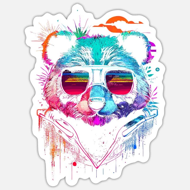 Panda hipster - Sticker taille S (10 x 10 cm) - blanc mat