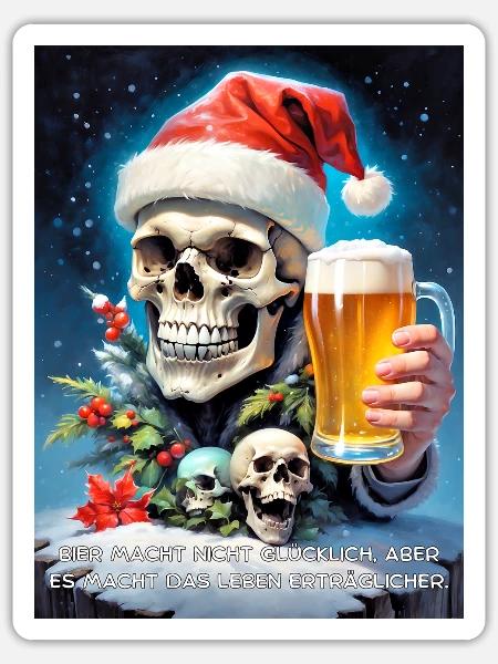 Weihnachten Skull Bier 2.12 - Sticker Größe S (10 x 10 cm) - Mattweiß