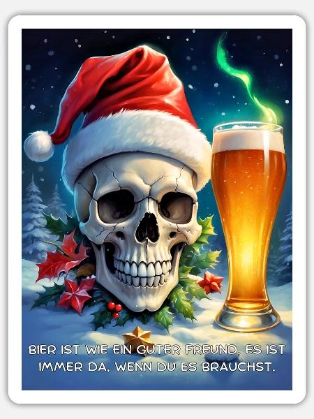 Weihnachten Skull Bier 2.11 - Sticker Größe S (10 x 10 cm) - Mattweiß