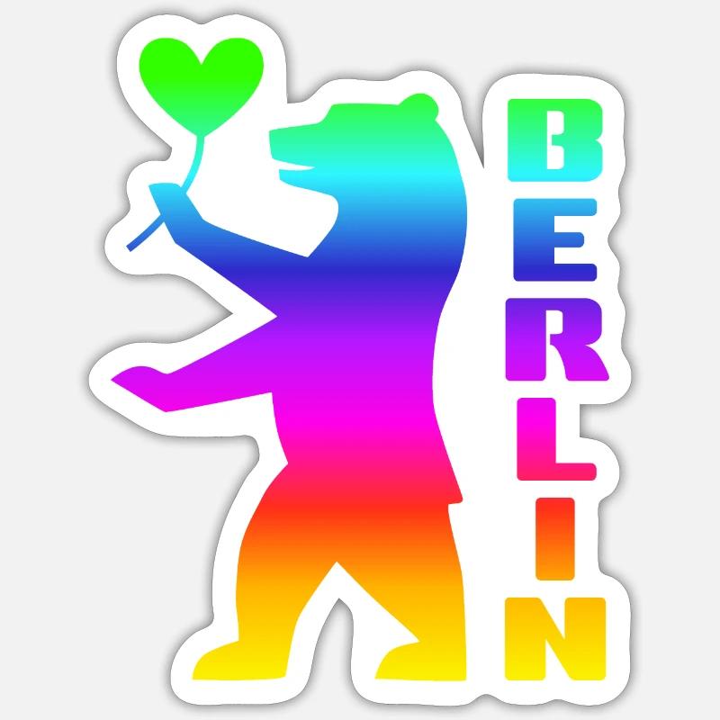 Pride Berliner Bär mit Herz Regenbogen Flagge - Sticker Größe S (10 x 10 cm) - Mattweiß