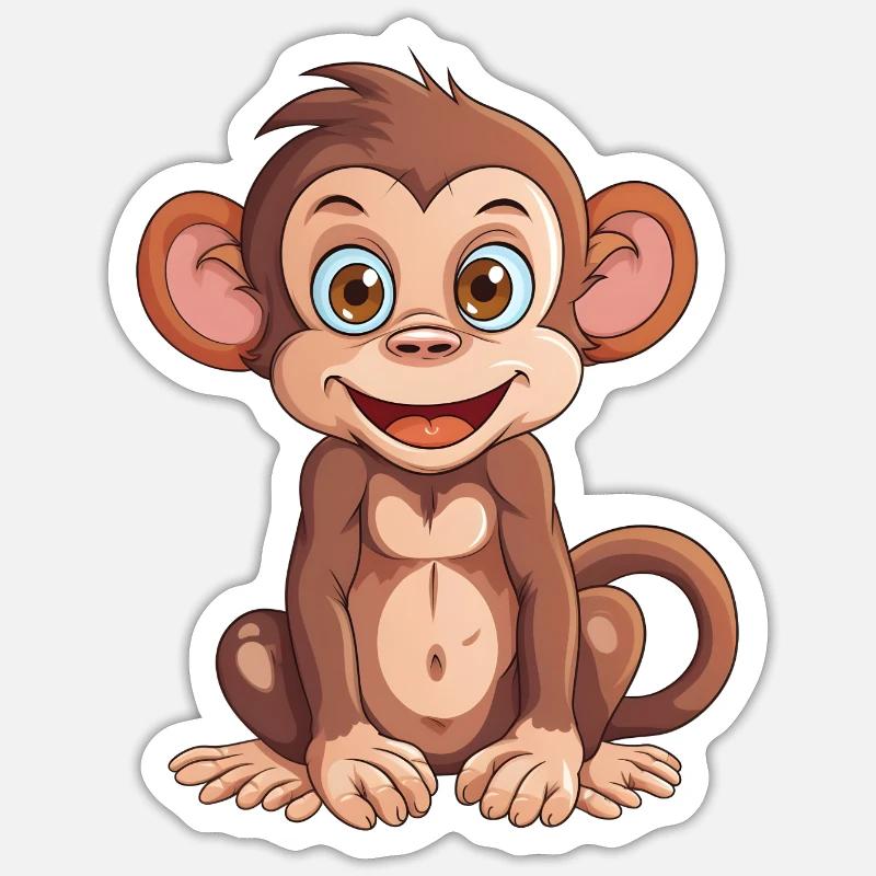 Monkey Design - Conception simple de singe comique - Sticker taille S (10 x 10 cm) - blanc mat