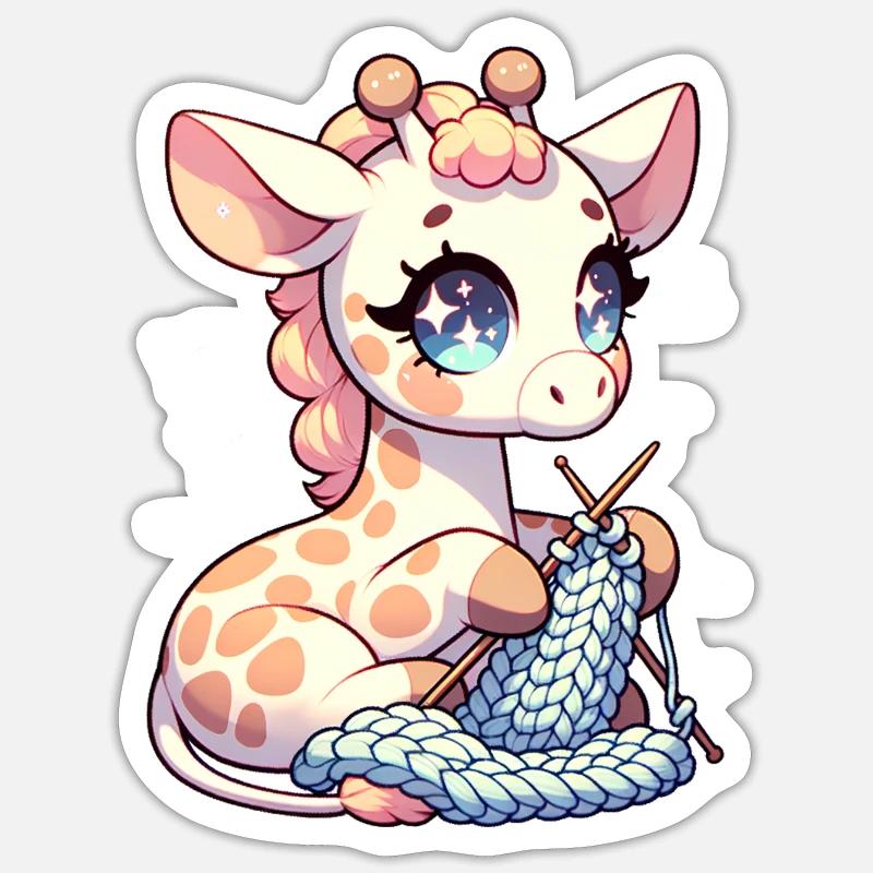 Giraffe strickt Giraffenpullover mit hohen Maschen Sticker Größe S (10 x 10 cm)