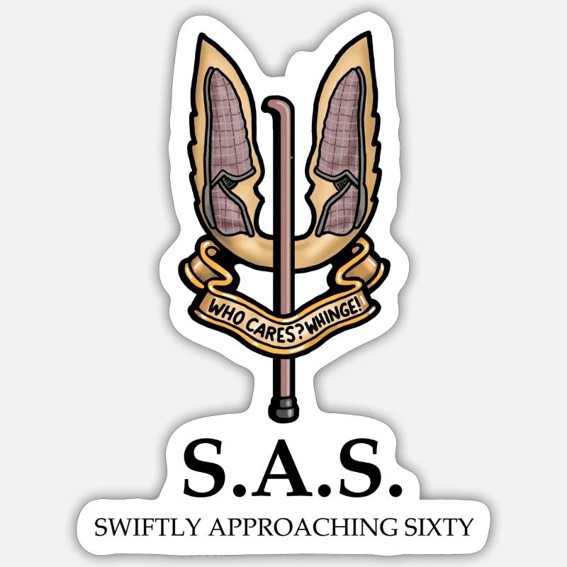 SAS (Swiftly Approaching Sixty) - Sticker size S (10 x 10 cm) - white matte