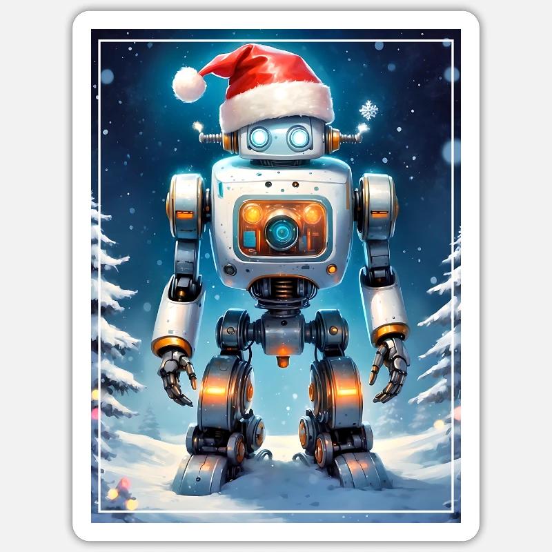 Robot Paysage d’Hiver 1.6 - Sticker taille S (10 x 10 cm) - blanc mat