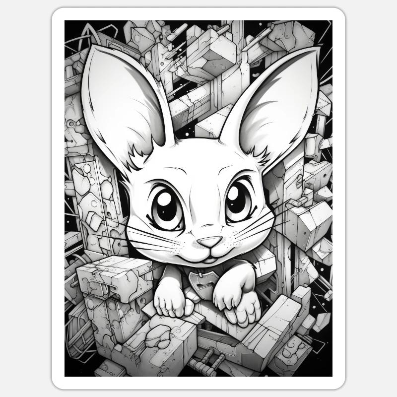 [] Lapin mignon Sticker taille S (10 x 10 cm)