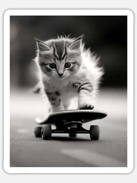 Skating Kitty - Sticker Größe S (10 x 10 cm) - Mattweiß