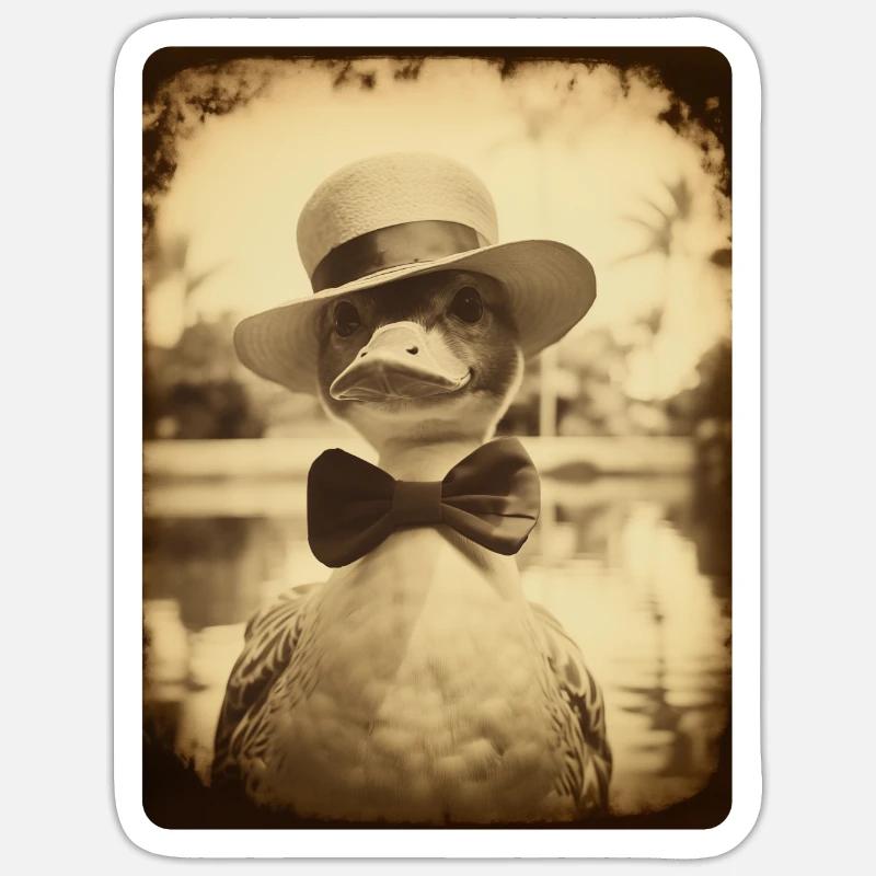 Sir Waddleberry Quackington se détend à la piscine - Sticker taille S (10 x 10 cm) - blanc mat