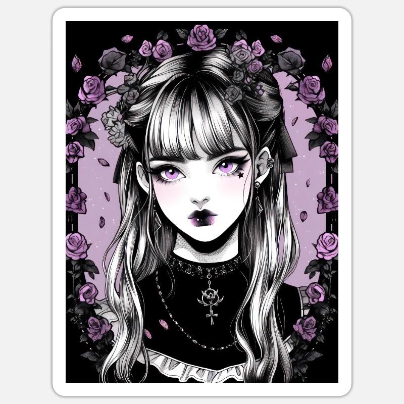 Goth anime mädchen - Sticker Größe S (10 x 10 cm) - Mattweiß