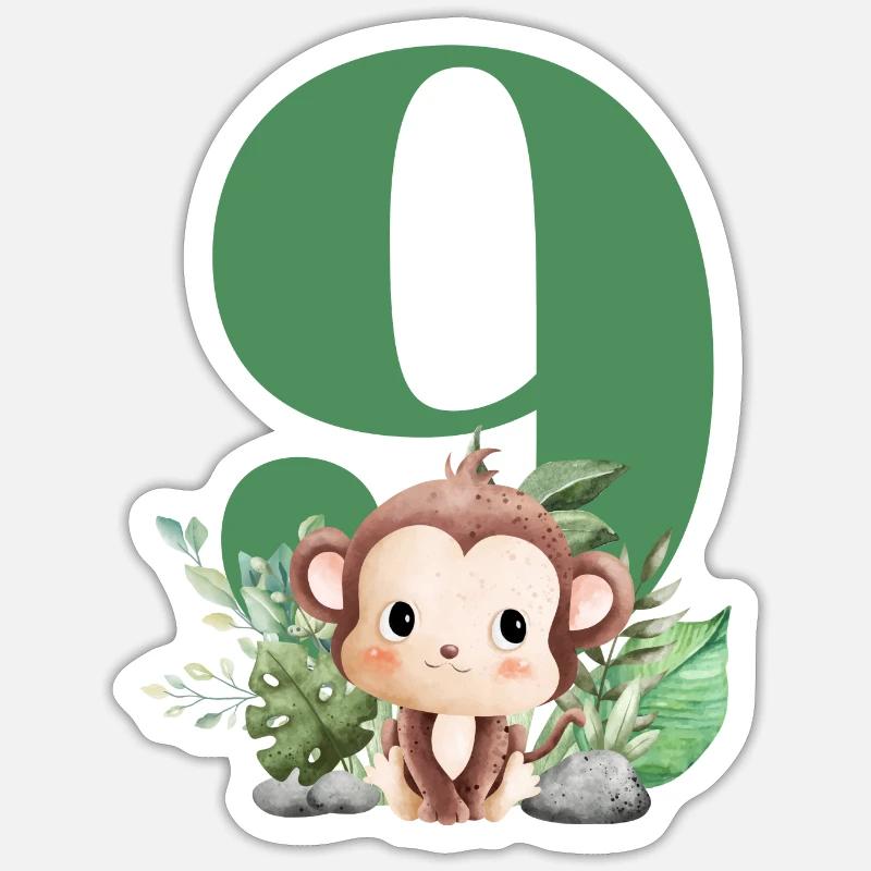 9e anniversaire singe safari - Sticker taille S (10 x 10 cm) - blanc mat