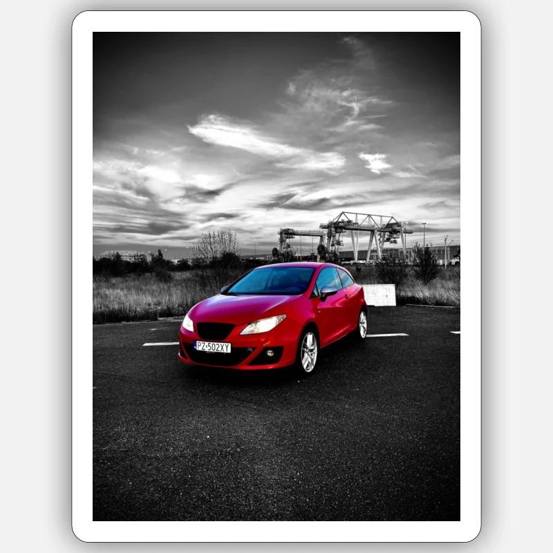 Rotes Auto - Sticker Größe S (10 x 10 cm) - Mattweiß