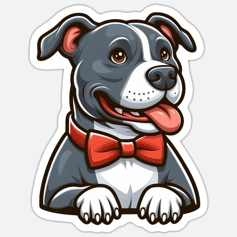 Pitbull mit Fliege Sticker Größe S (10 x 10 cm)