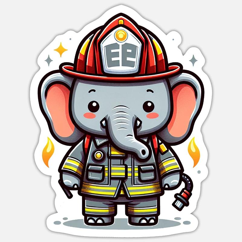 Pompier éléphant mignon Sticker taille S (10 x 10 cm)