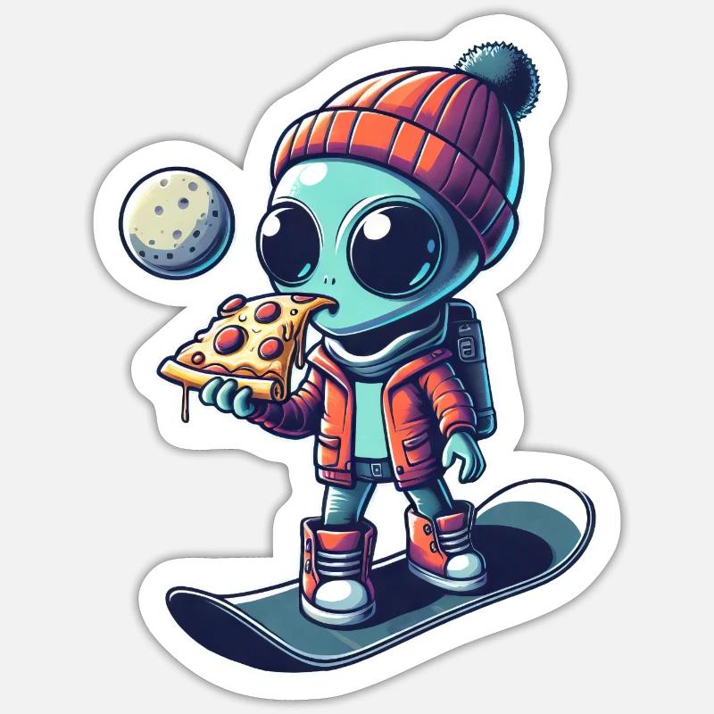 Mignon Comic Alien Snowboard Snowboarder - Sticker taille S (10 x 10 cm) - blanc mat