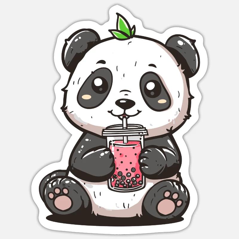 Niedlicher Panda mit Tee - Sticker Größe S (10 x 10 cm) - Mattweiß