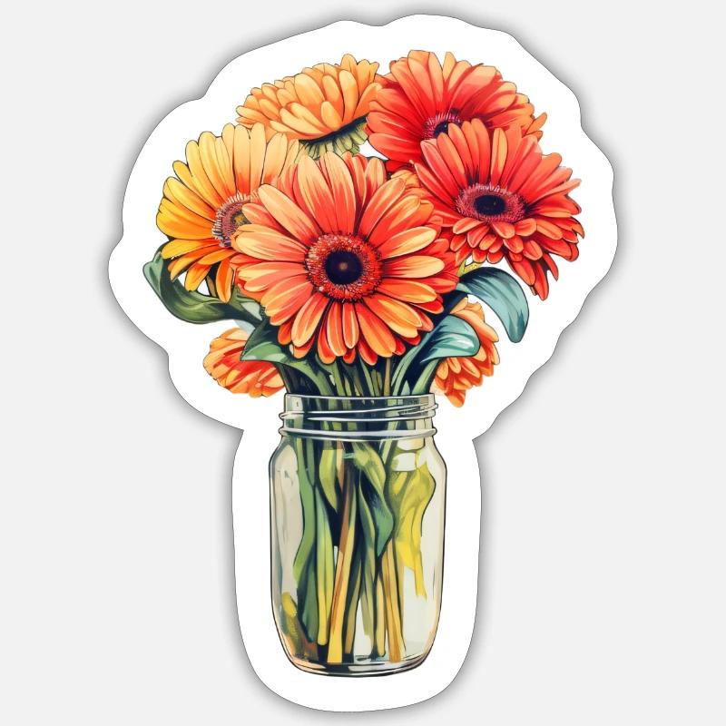 Marguerites Gerbera - Sticker taille S (10 x 10 cm) - blanc mat