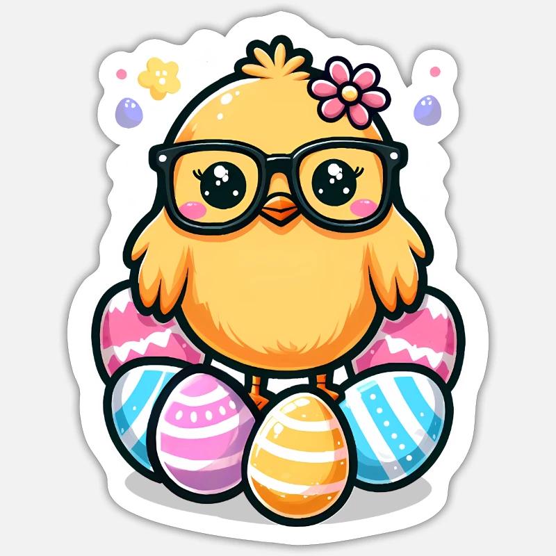 Nerd Easter Cute easter chickling with glasses Sticker size S (10 x 10 cm)
