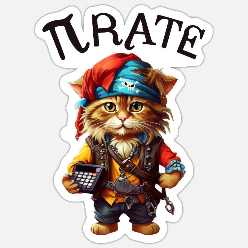 Pi day Pirate Cat - Sticker size S (10 x 10 cm) - white matte