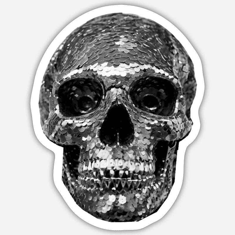 Skull, metallic, sequins, rivets, silver Sticker size S (10 x 10 cm)