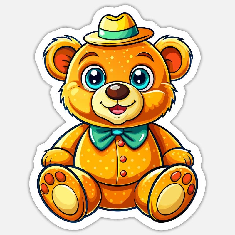 Teddy mit Hut - Sticker Größe S (10 x 10 cm) - Mattweiß