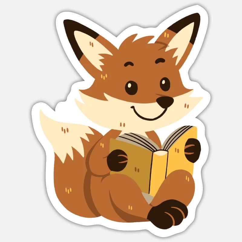 Fuchs liest ein Buch - Sticker Größe S (10 x 10 cm) - Mattweiß