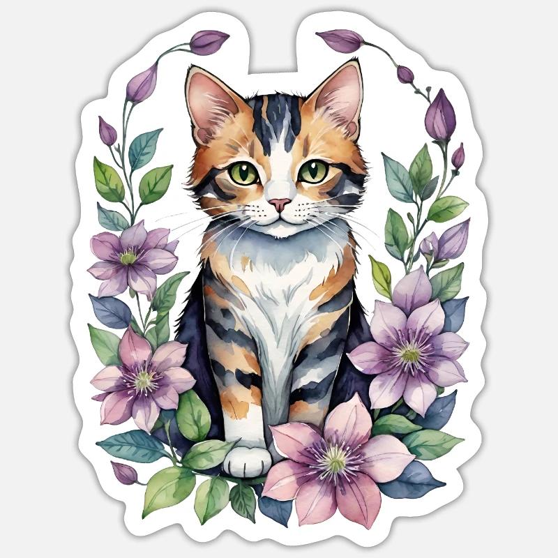 Kitty Cat Clematis - Sticker size S (10 x 10 cm) - white matte
