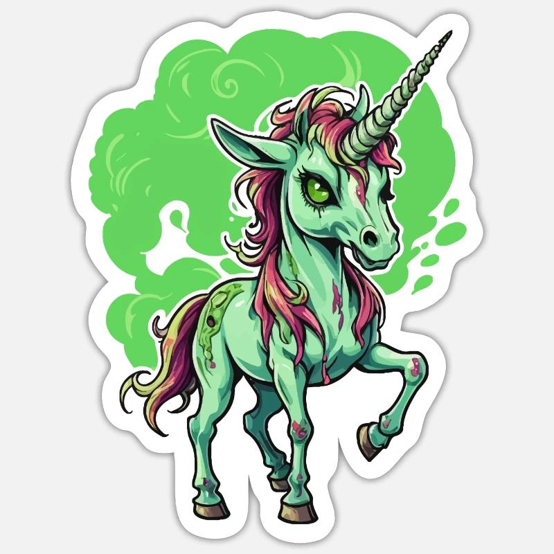 Zombie Einhorn Illustration - Sticker Größe S (10 x 10 cm) - Mattweiß