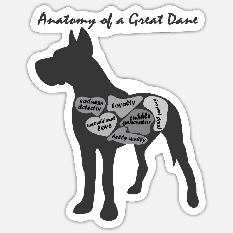 ANATOMIE EINER DEUTSCHEN DOGGE Sticker Größe S (10 x 10 cm)