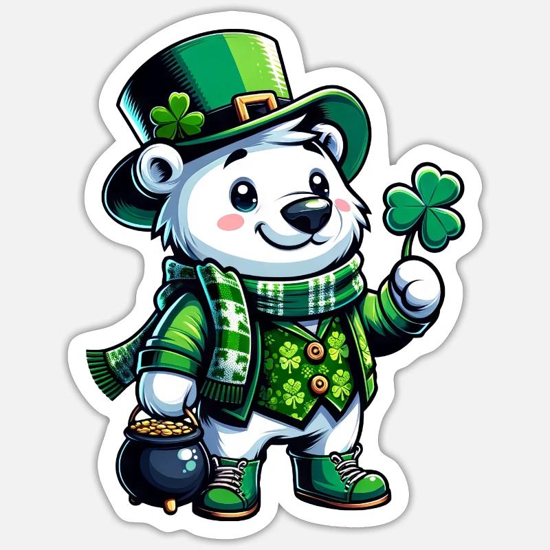 Conception de bande dessinée d’ours polaire de Saint-Patrick Sticker taille S (10 x 10 cm)