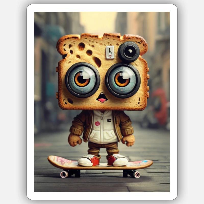 Toasbrot auf Skateboard - Sticker Größe S (10 x 10 cm) - Mattweiß