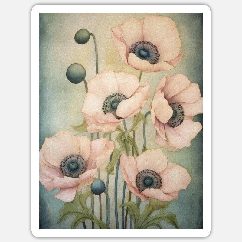 Coquelicots 40 - Sticker taille S (10 x 10 cm) - blanc mat