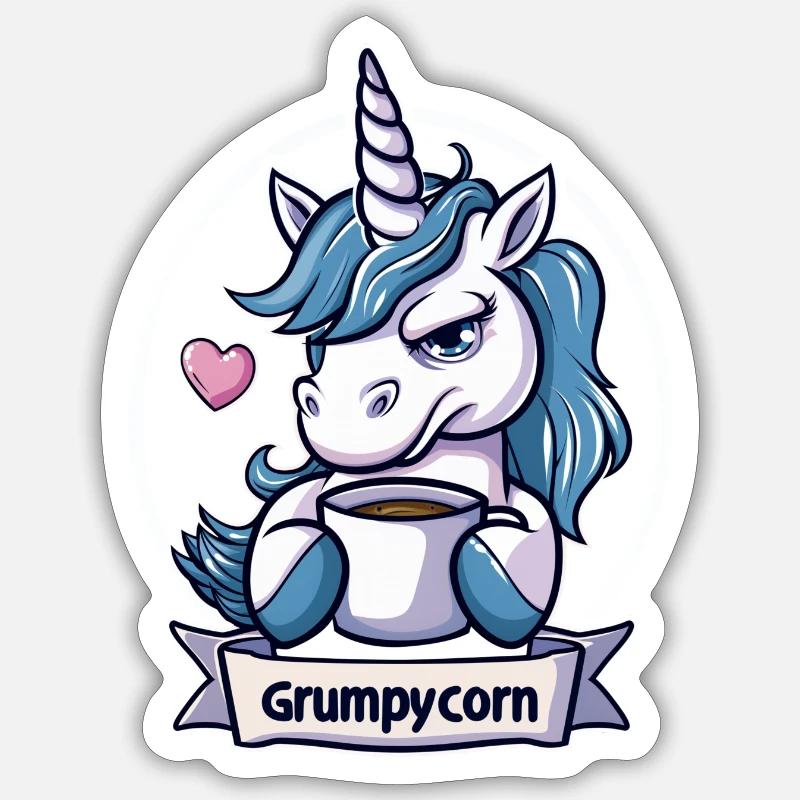 Grumpycorn - Sticker Größe S (10 x 10 cm) - Mattweiß