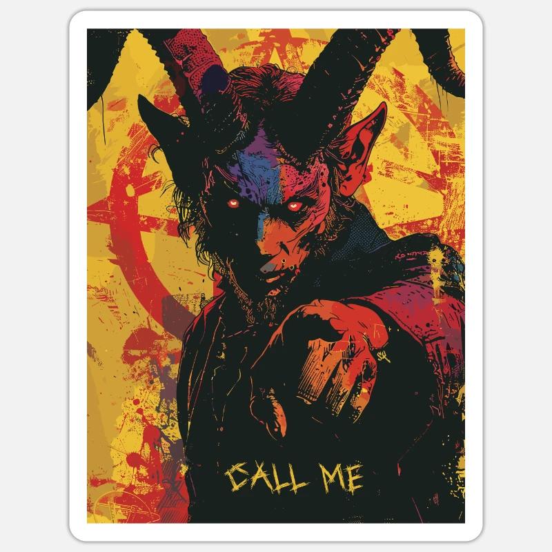 The Devil mit Pentagramm, Call me Sticker Größe S (10 x 10 cm)
