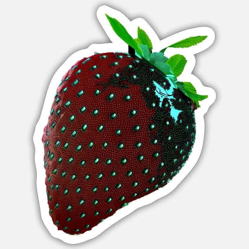 Erdbeere, technisch, Hightech, illustration - Sticker Größe S (10 x 10 cm) - Mattweiß