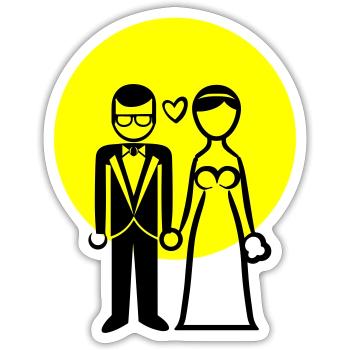 Couple de mariage, couple marié, mariée, marié - Sticker taille S (10 x 10 cm) - blanc mat - Devant