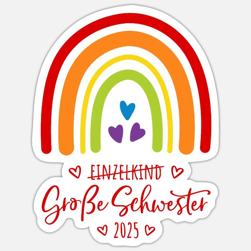 Boho Regenbogen Einzelkind Große Schwester 2025 Sticker Größe S (10 x 10 cm)
