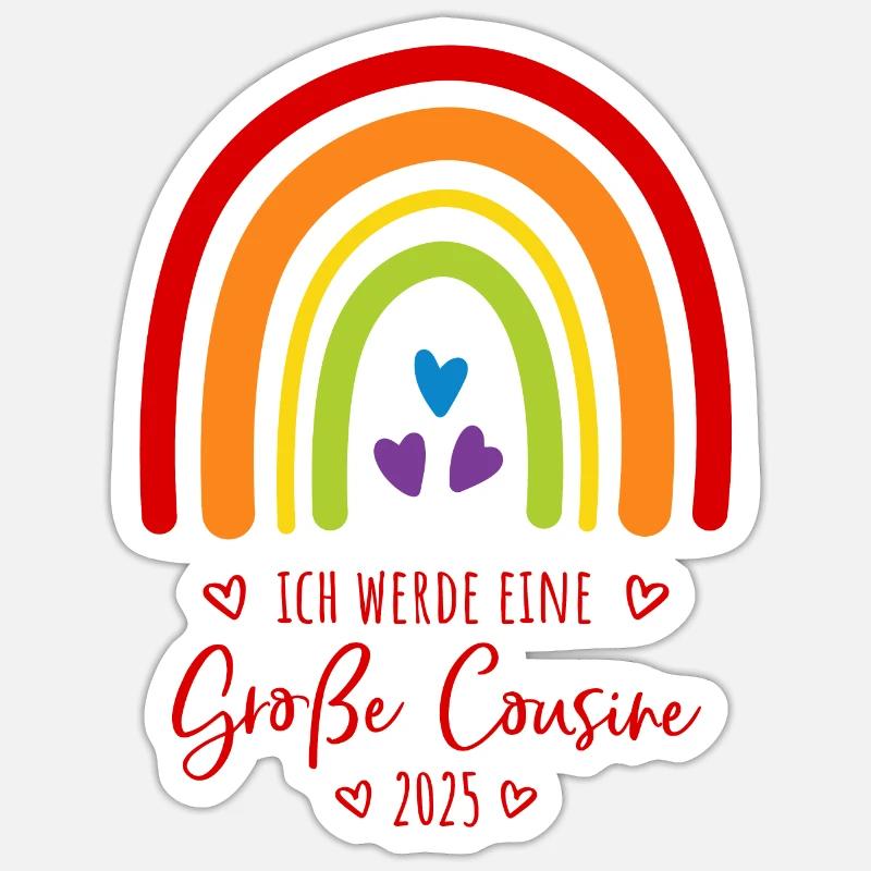 Boho Regenbogen Ich werde eine große Cousine 2025 Sticker Größe S (10 x 10 cm)
