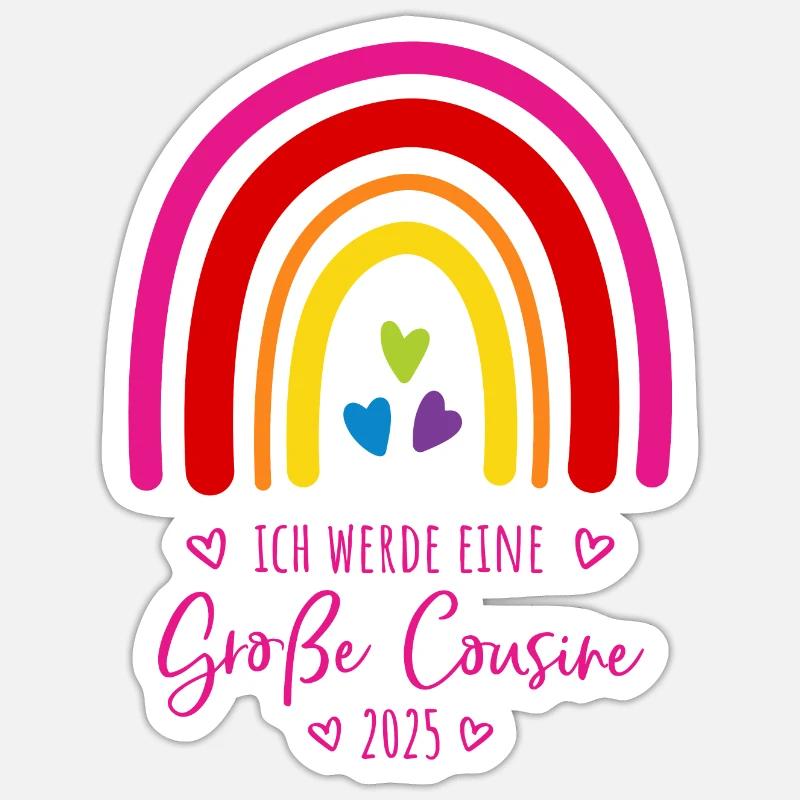 Boho Regenbogen Ich werde eine große Cousine 2025 Sticker Größe S (10 x 10 cm)
