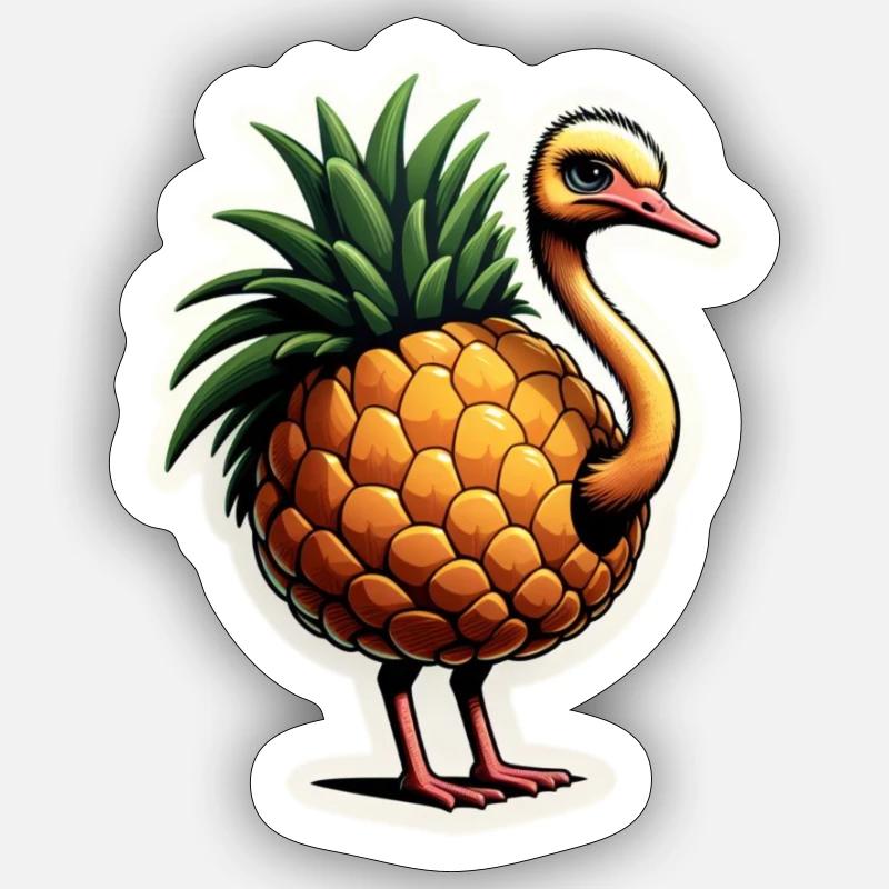 Ostrich ostrich in pineapple - Sticker size S (10 x 10 cm) - white matte