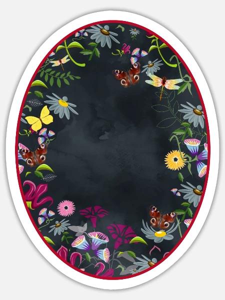 Ovaler Rahmen Garten mit schwarzen Hintergrund - Sticker Größe S (10 x 10 cm) - Mattweiß