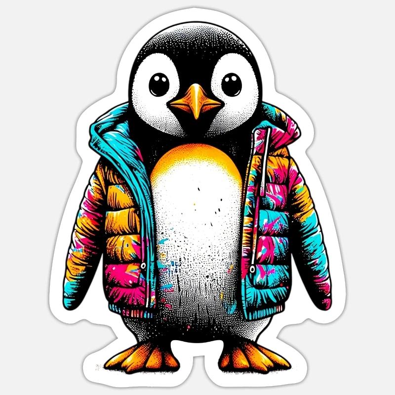 Penguin with jacket jacket - Sticker size S (10 x 10 cm) - white matte